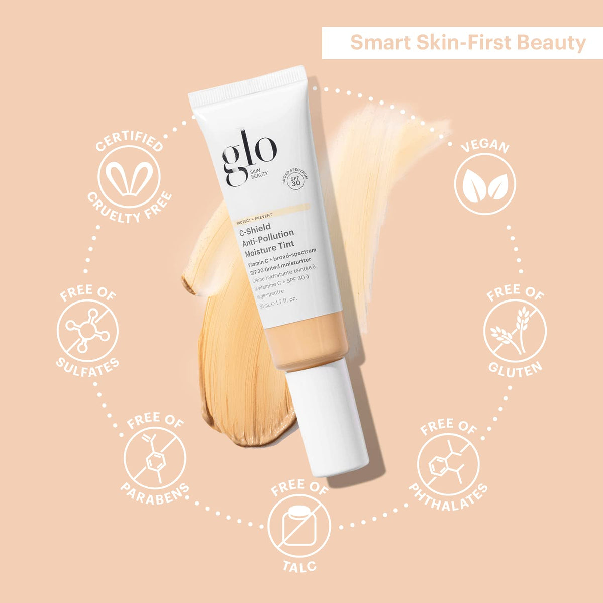 Glo Skin Beauty C-Shield application with fingers demonstrating easy blending and natural finish