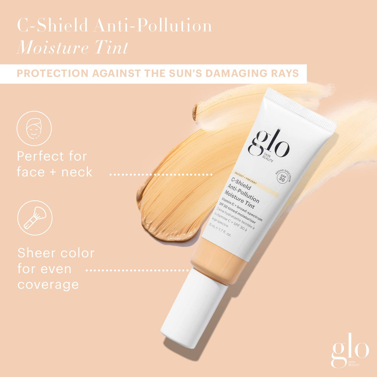 Glo Skin Beauty C-Shield droplet on skin illustrating fast absorption and glow