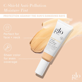 Glo Skin Beauty C-Shield droplet on skin illustrating fast absorption and glow