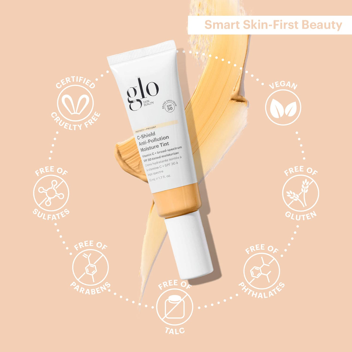 Glo Skin Beauty tube beside coin showing compact, travel-friendly size