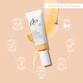 Glo Skin Beauty tube beside coin showing compact, travel-friendly size