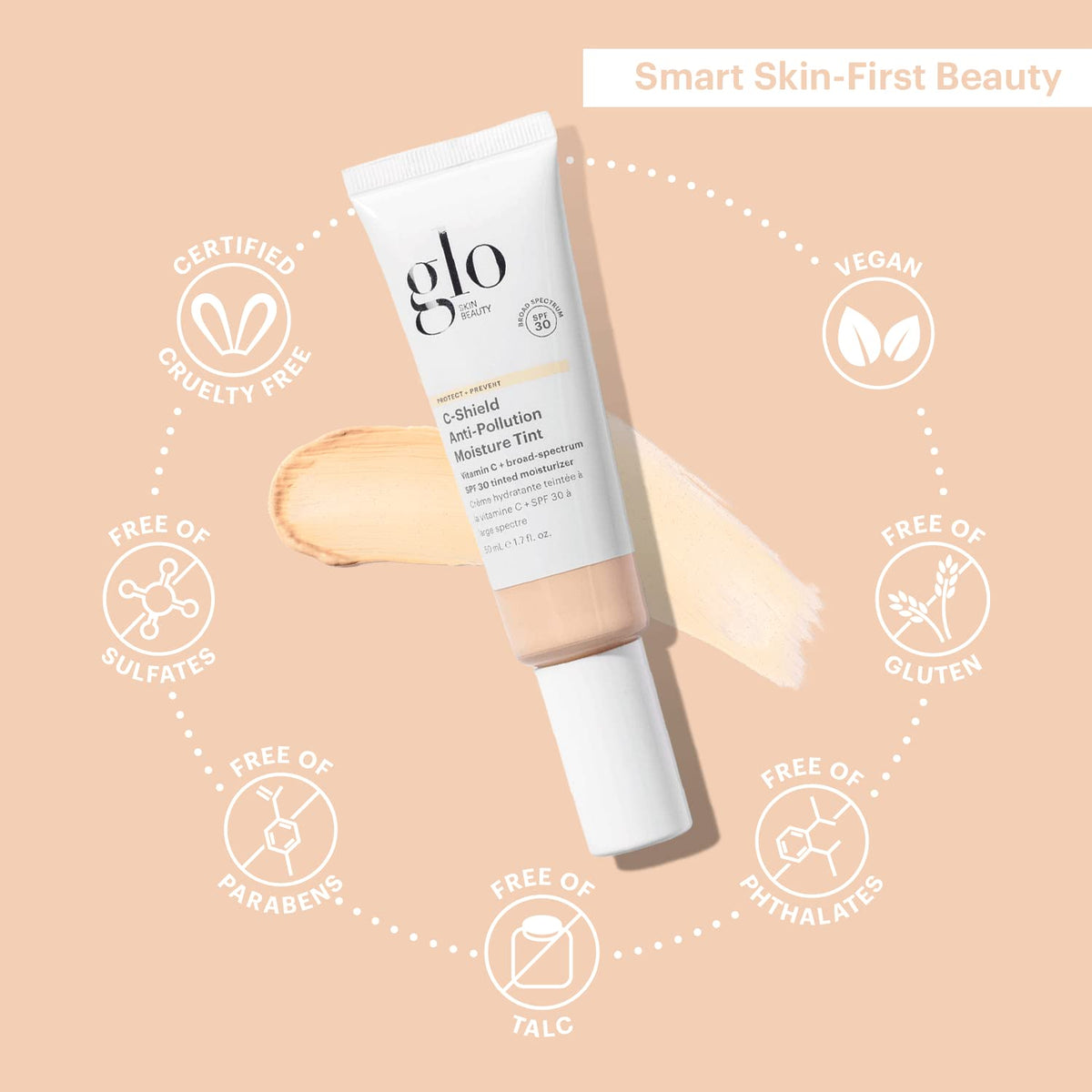 Glo Skin Beauty bottle beside ruler showing compact size and travel convenience