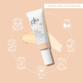 Glo Skin Beauty bottle beside ruler showing compact size and travel convenience