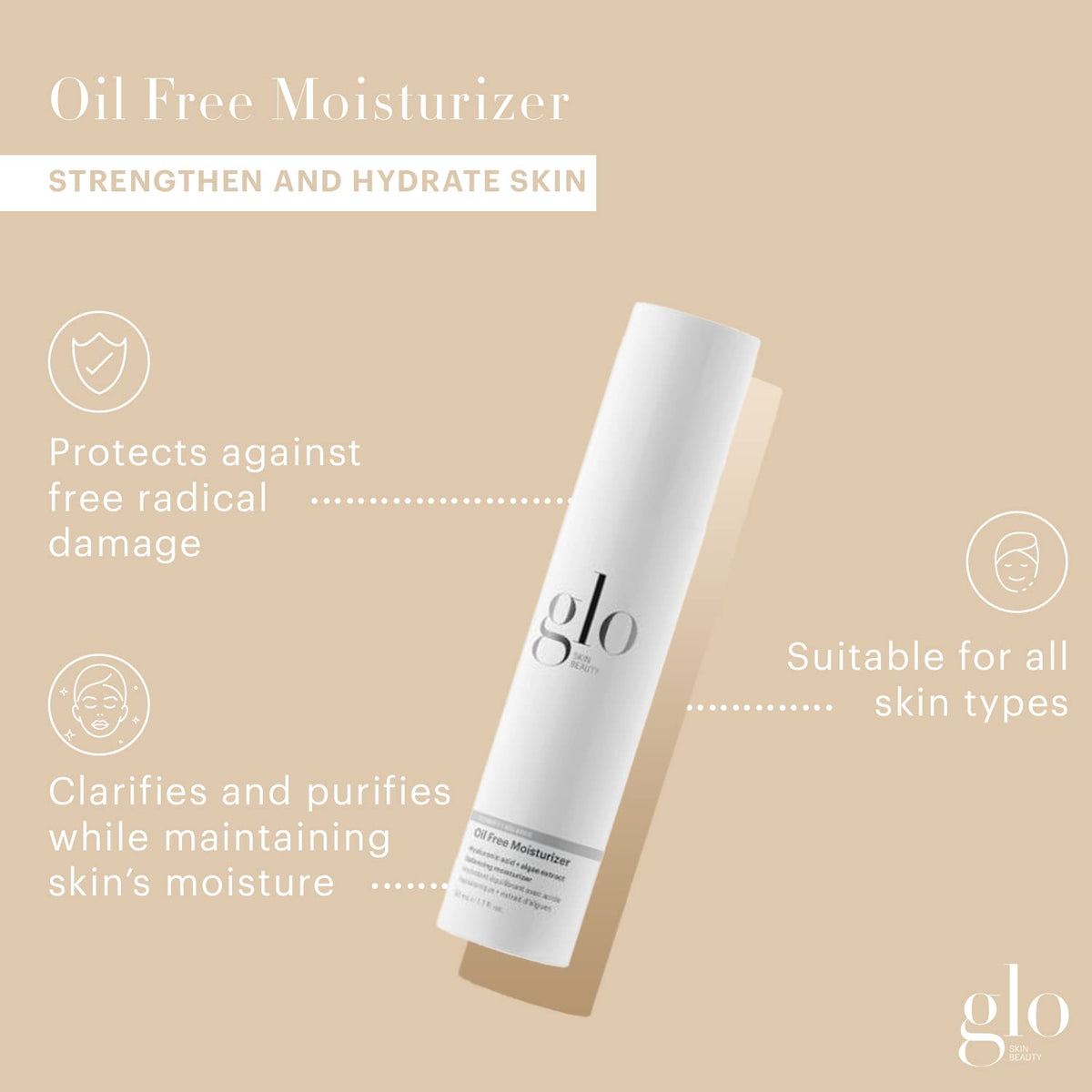 Glo Skin Beauty open cap reveals lightweight cream texture and fast absorption