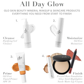 Glo Skin Beauty powder applied with damp sponge showing fuller coverage option and seamless look