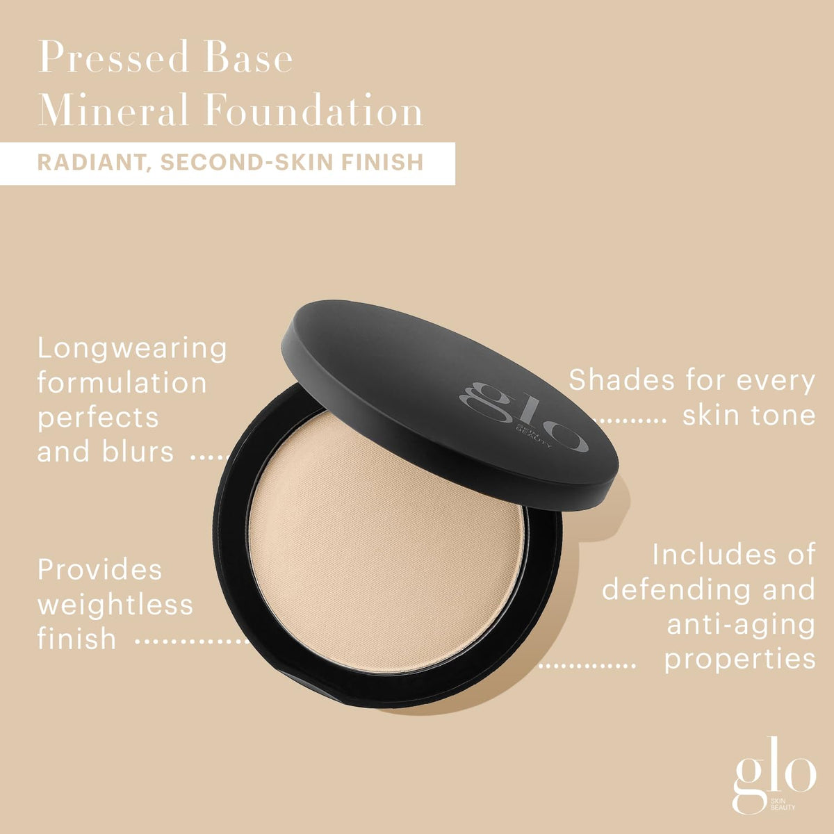 Glo Skin Beauty open pan close-up showing finely milled powder texture for smooth finish