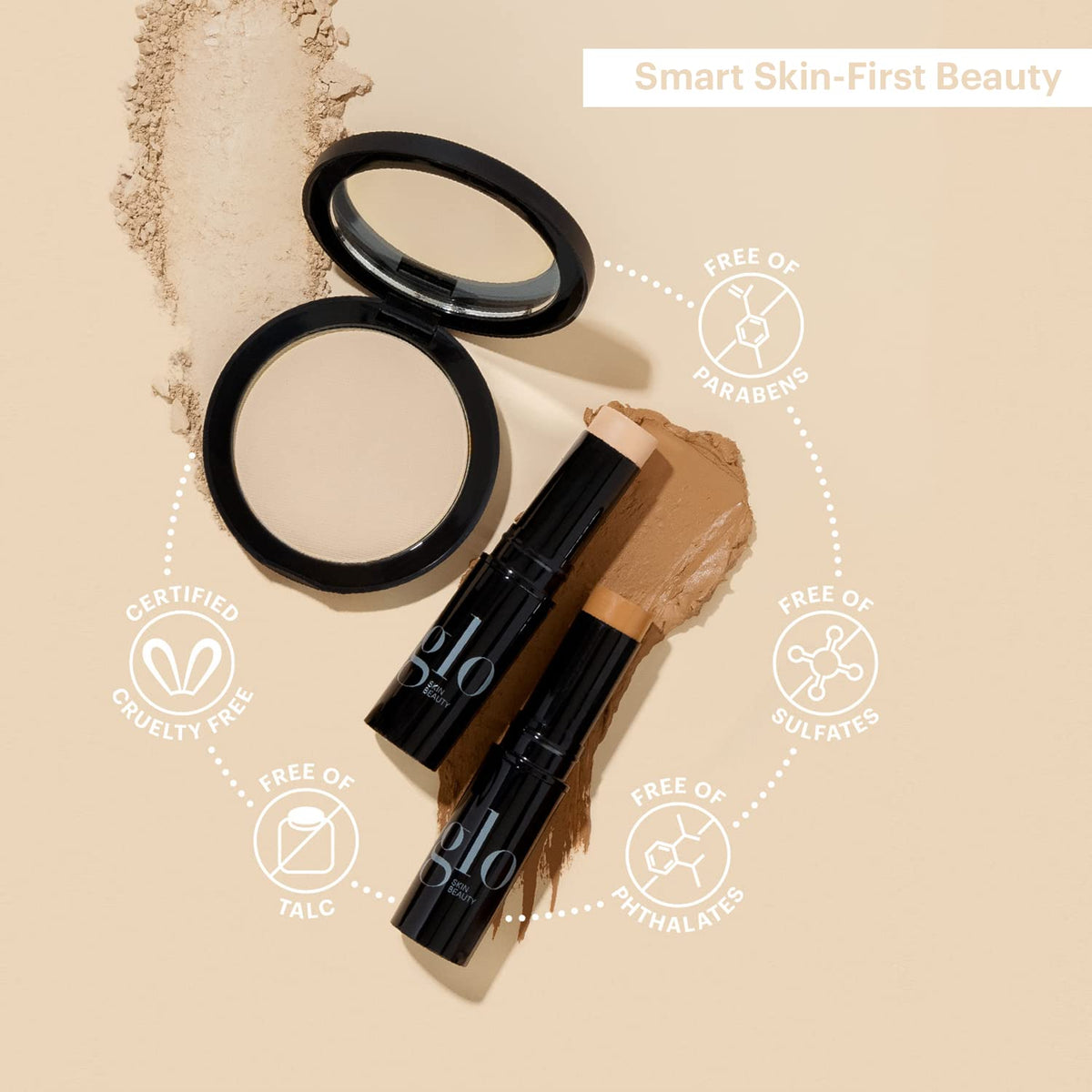 Glo Skin Beauty compact next to coin showing compact size and portable convenience