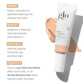 Glo Skin Beauty primer pump dispensing product illustrating easy one-to-two pump use