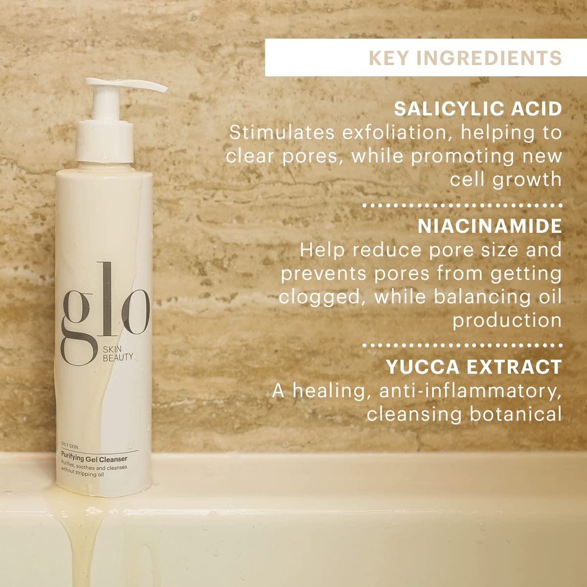 Glo Skin Beauty bottle in hand to show 6.7 fl oz scale and travel convenience