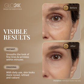 GLO24K being applied to jawline demonstrating lifting effect and contouring benefit