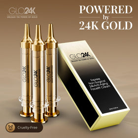 GLO24K before and after comparison illustrating visible smoothing benefit