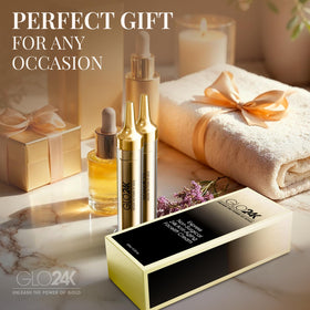 GLO24K on bathroom vanity lifestyle scene indicating daily routine convenience