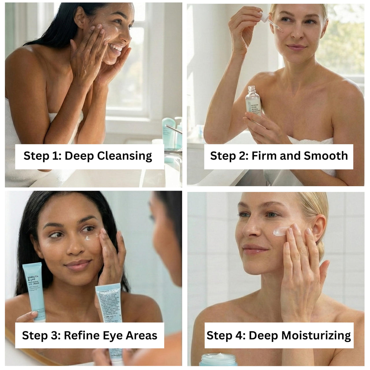 Global Beauty Care eye cream tube near eyes for delicate-area smoothing