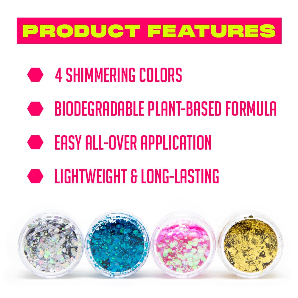 GloFX glitter applied to cheek showing precise adhesion and radiant festival-ready shine