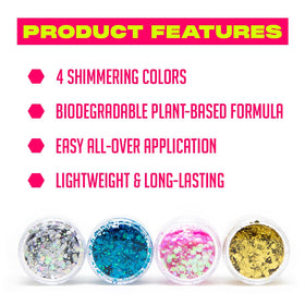 GloFX glitter applied to cheek showing precise adhesion and radiant festival-ready shine