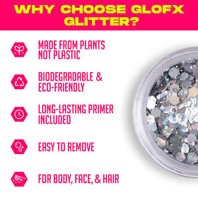GloFX close-up swatch of chunky multicolor glitter highlighting texture and sparkle