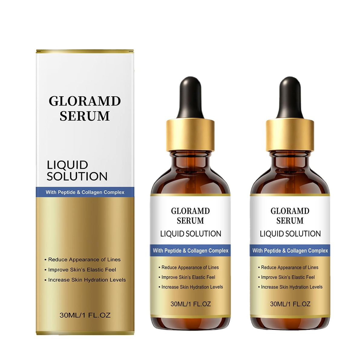 Gloramd front packaging showing two bottles and product benefits