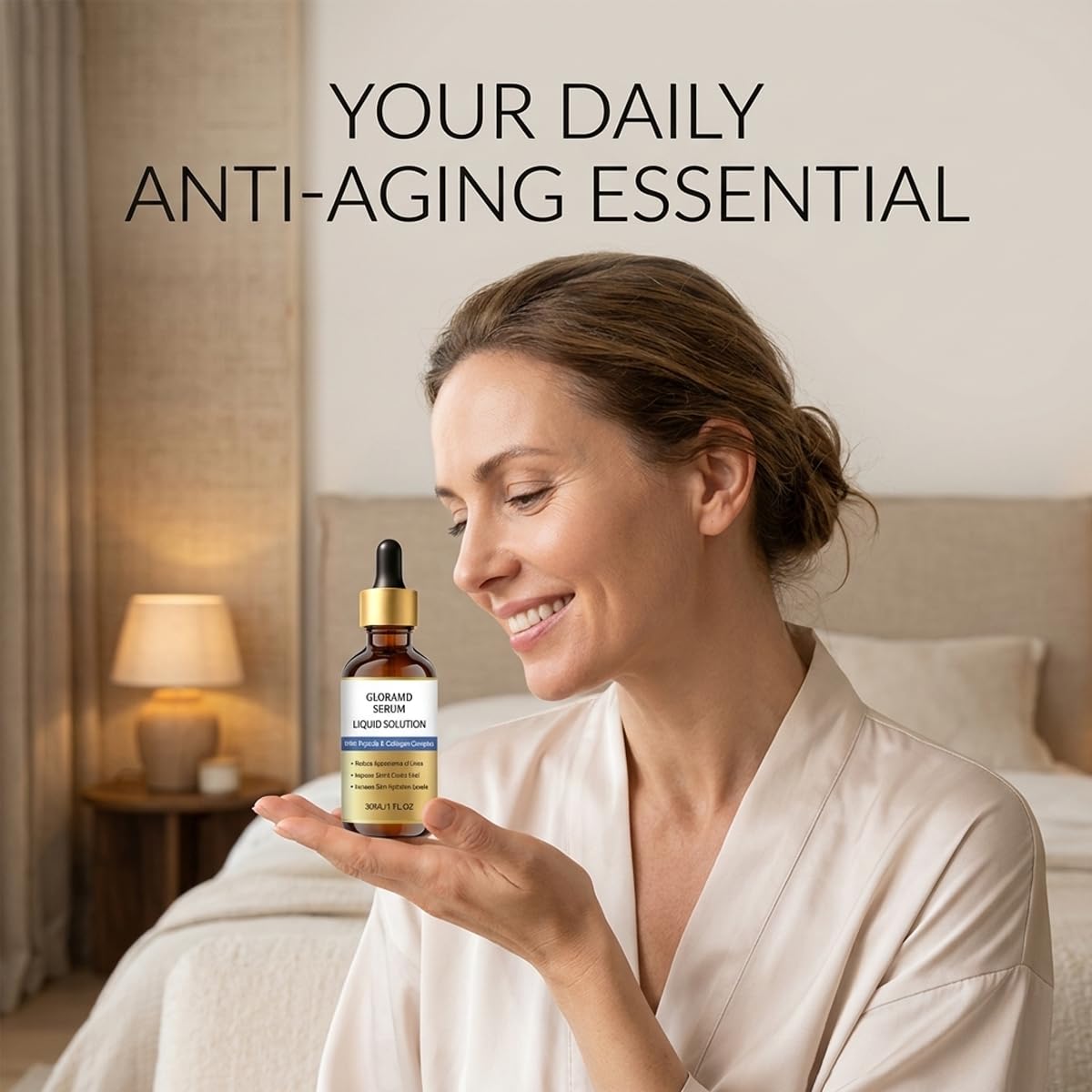 Gloramd bottle in hand for scale, travel-ready moisturizing boost