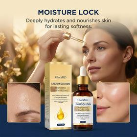 GLORAMD serum droplet texture highlighting fast absorption and smoothness