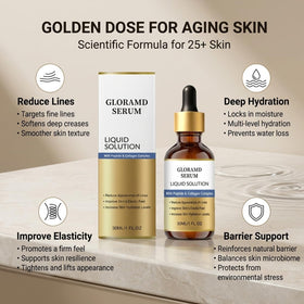 Gloramd serum texture close-up, silky non-greasy hydration visible