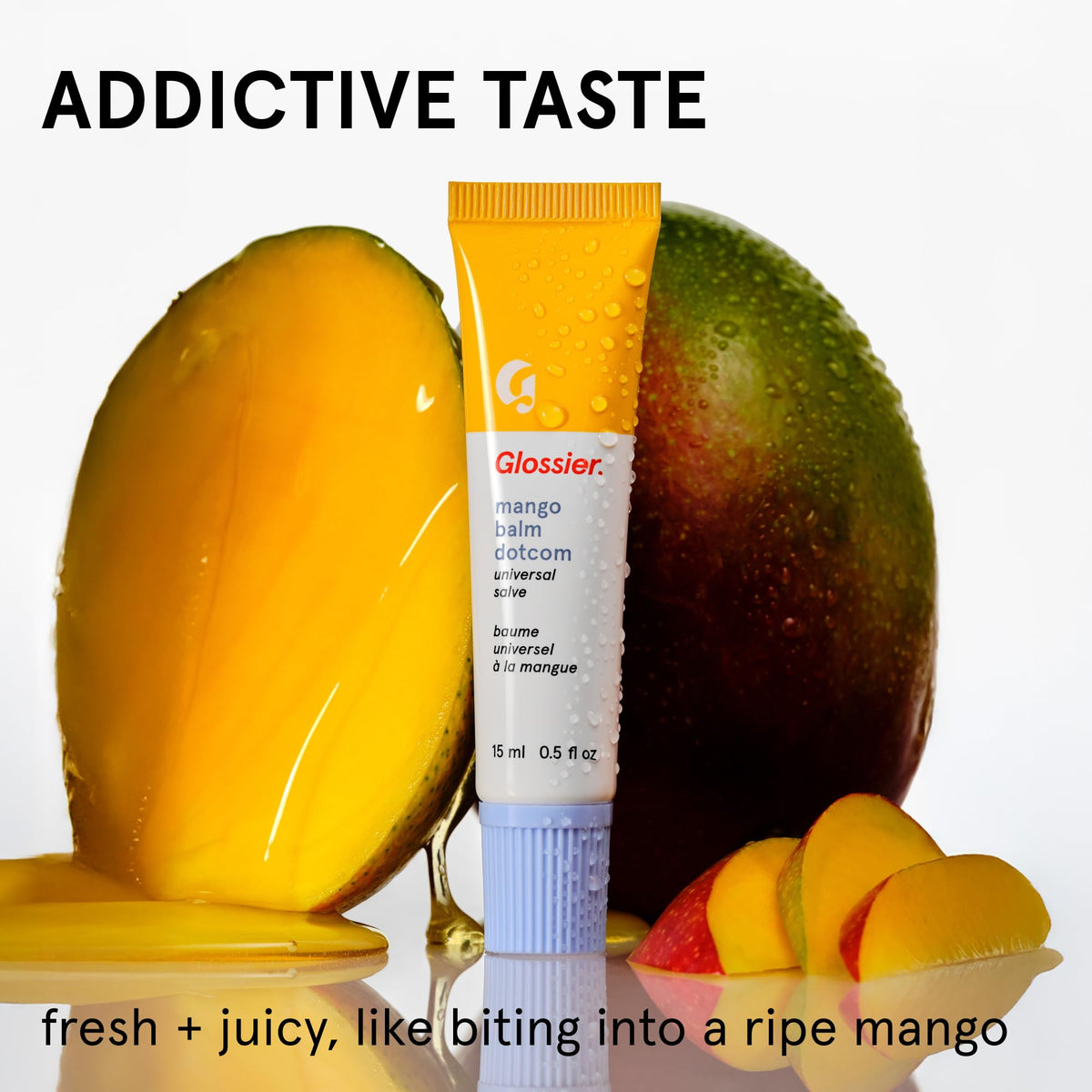 Glossier Balm Dotcom applied on lips gives peach tint and lasting hydration