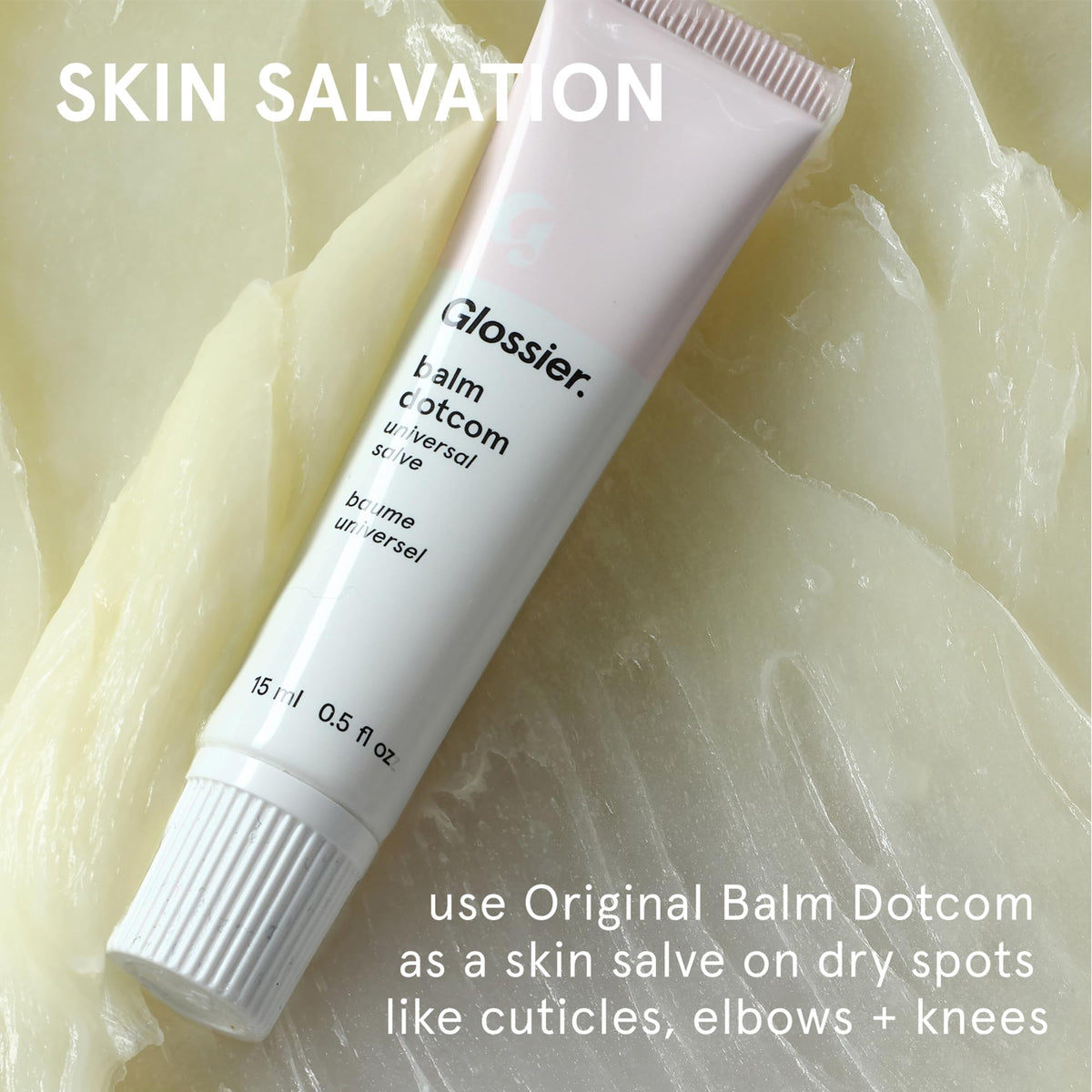 Glossier Balm Dotcom applied to lips for long‑lasting moisture and comfort