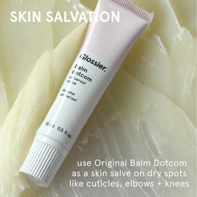Glossier Balm Dotcom applied to lips for long‑lasting moisture and comfort