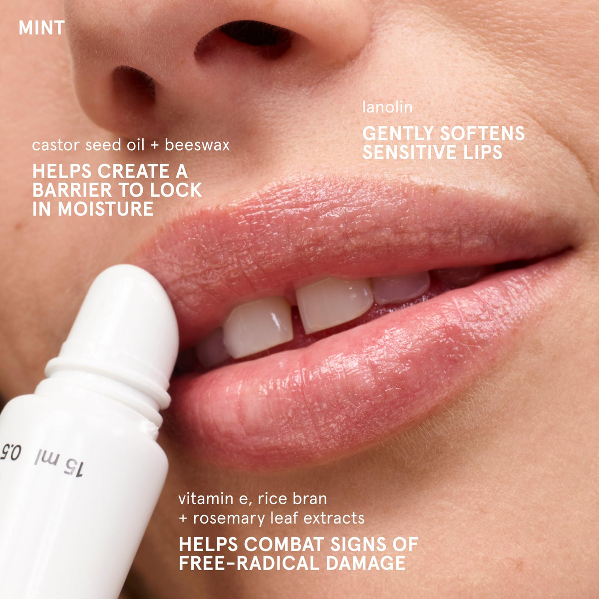 Glossier applying Balm Dotcom to lips for instant soothing benefit