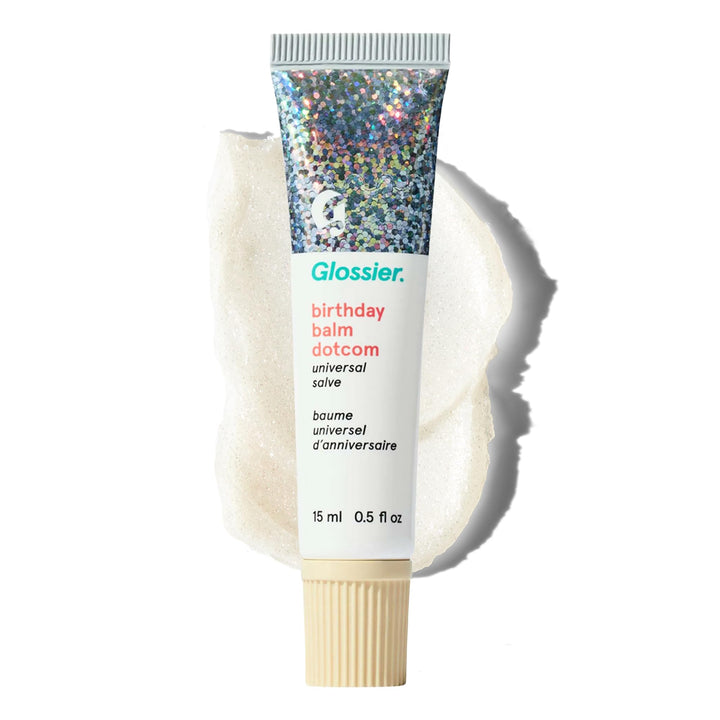 Glossier Balm Dotcom front packaging showing tube and branding benefit: quick hydration