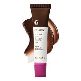 Glossier Balm Dotcom Espresso front tube showing sleek packaging and quick access