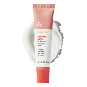 Glossier Balm Dotcom front packaging showing coconut tube and benefits