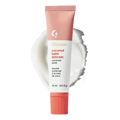 Glossier Balm Dotcom front packaging showing coconut tube and benefits