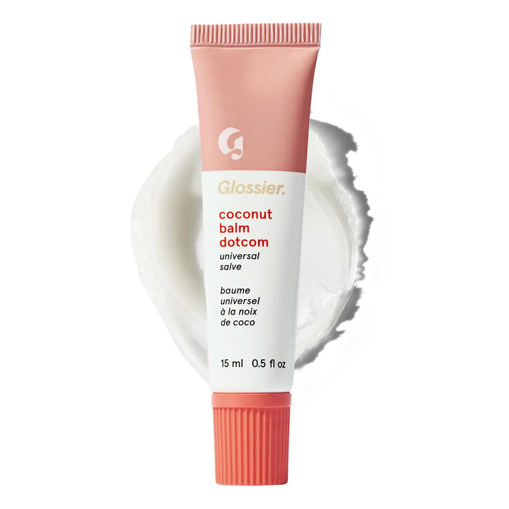 Glossier Balm Dotcom front packaging showing coconut tube and benefits