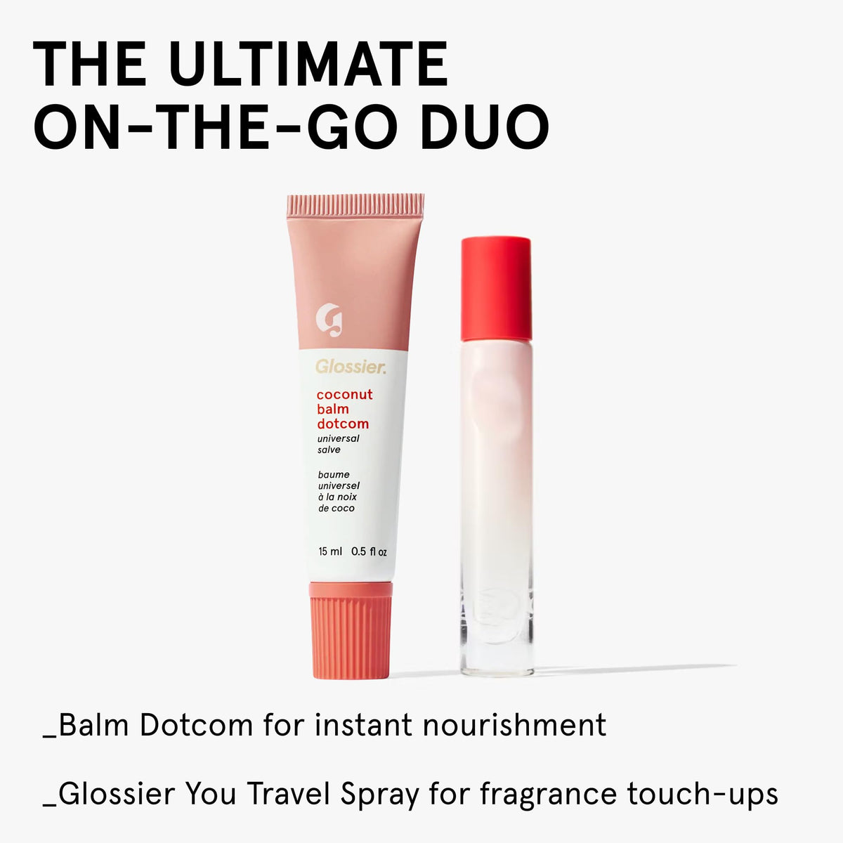 Glossier Balm Dotcom placed with other Glossier items for everyday routine