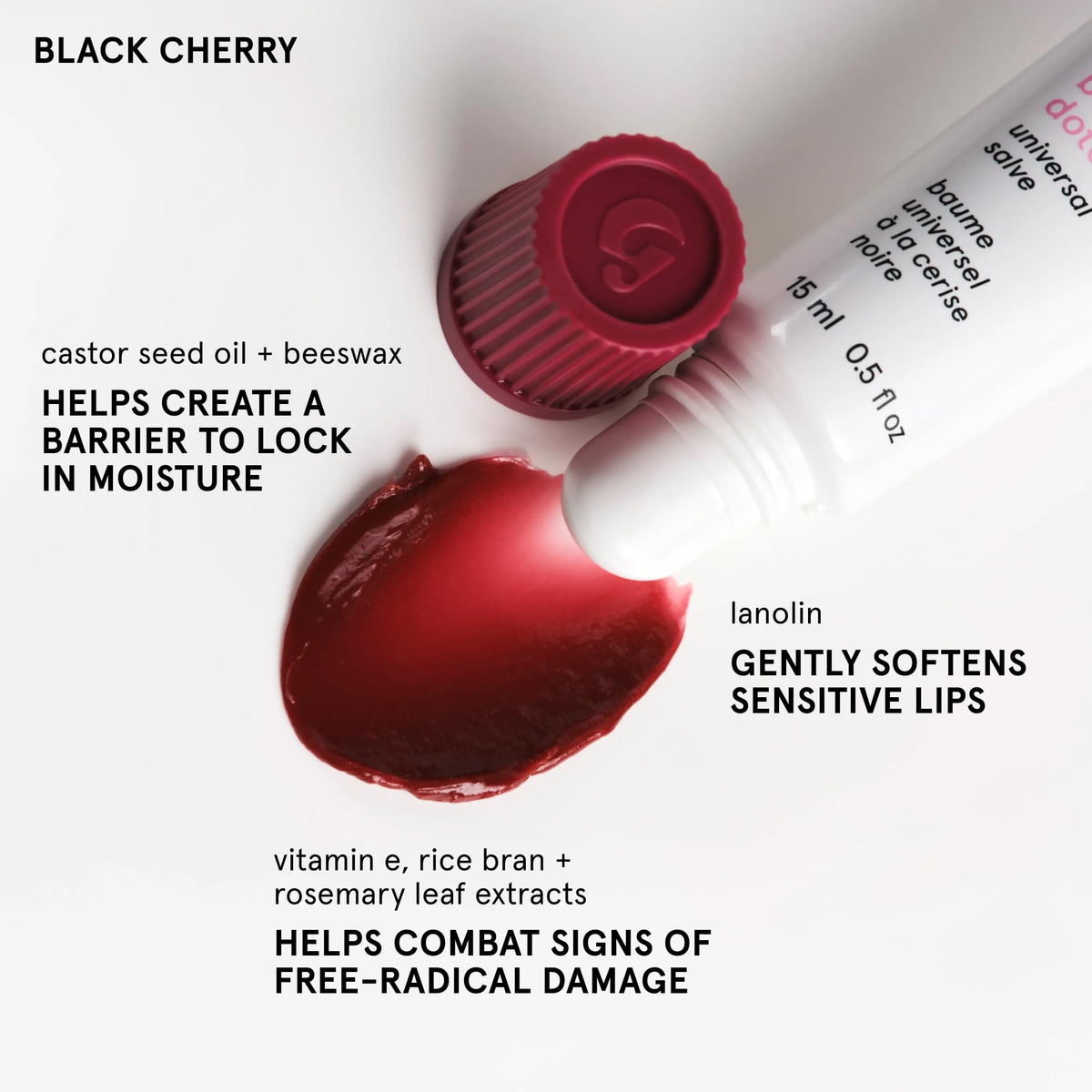 Glossier Balm Dotcom lips closeup displaying tint and smooth hydrated finish