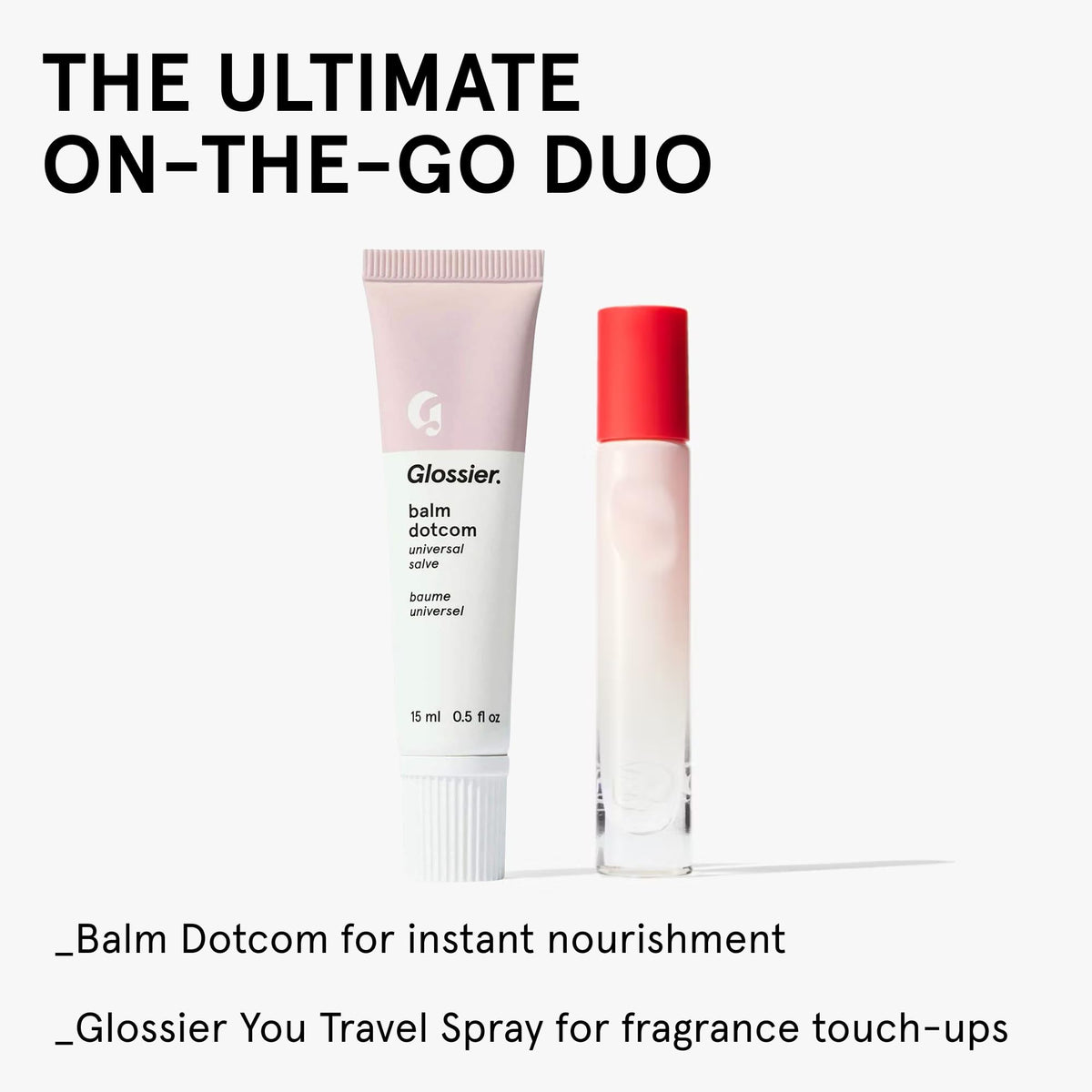 Glossier Balm Dotcom inside a travel pouch for easy on‑the‑go care