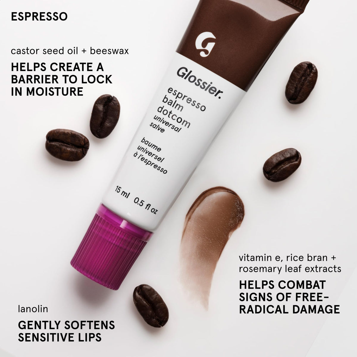 Glossier Balm Dotcom tube open with product visible demonstrating easy application