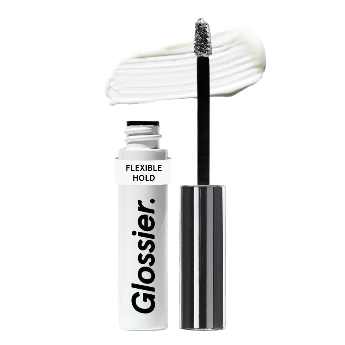 Glossier Boy Brow clear tube front view shows sleek packaging and easy grip
