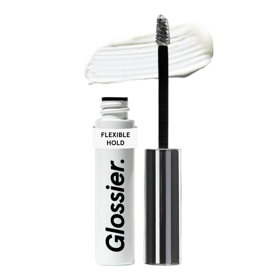 Glossier Boy Brow clear tube front view shows sleek packaging and easy grip