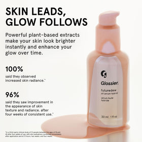 Model cheek with Glossier Futuredew applied demonstrating natural highlight benefit