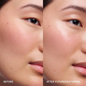 Glossier Futuredew beside Cloud Paint showing complementary dewy makeup pairing benefit