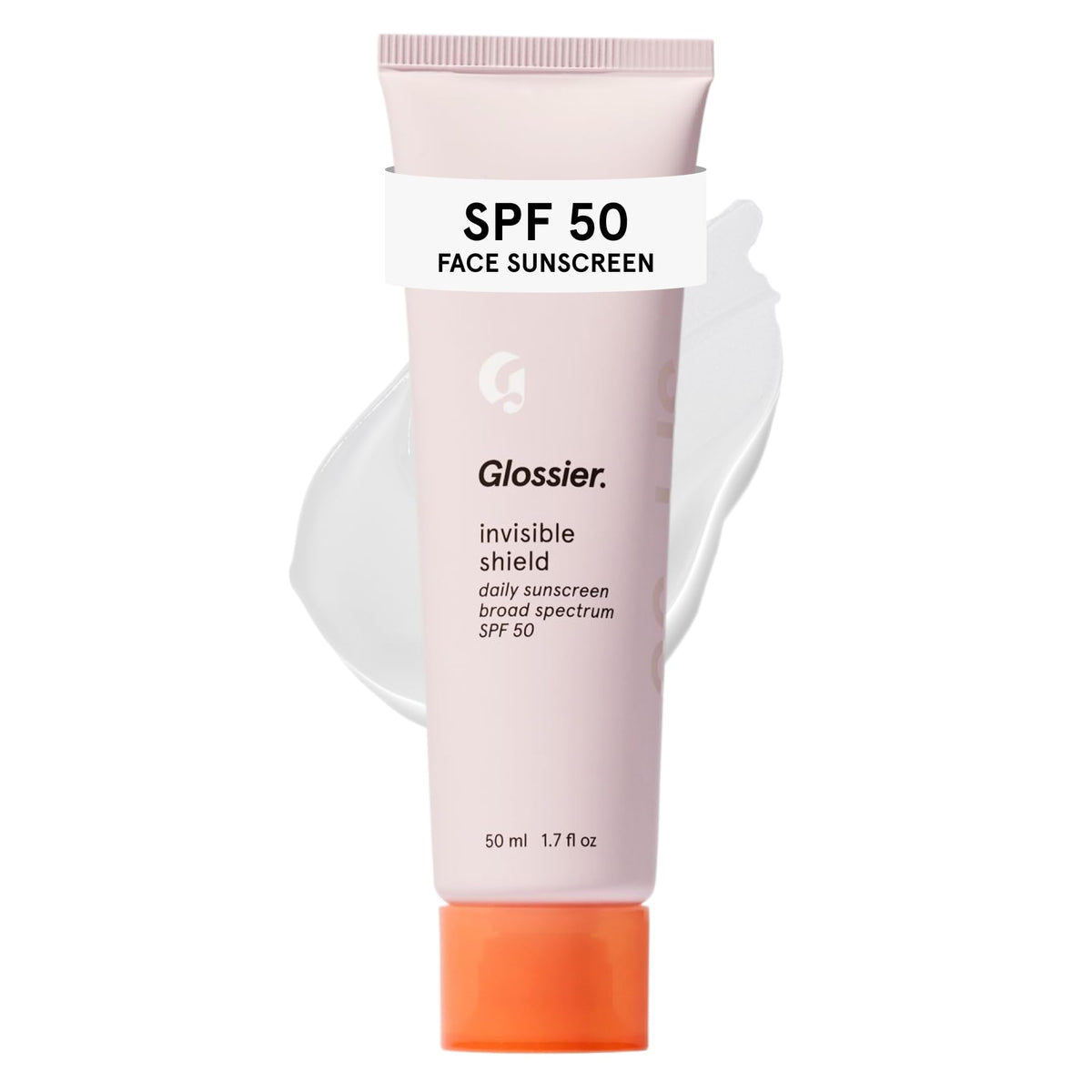 Glossier Invisible Shield front packaging showing sleek tube and SPF info
