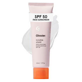 Glossier Invisible Shield front packaging showing sleek tube and SPF info
