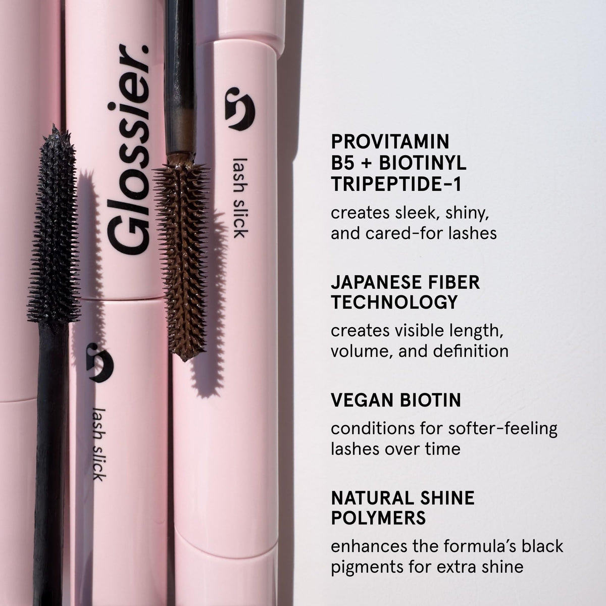 Glossier Lash Slick before and after comparison demonstrating visible length and definition