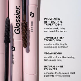 Glossier Lash Slick before and after comparison demonstrating visible length and definition