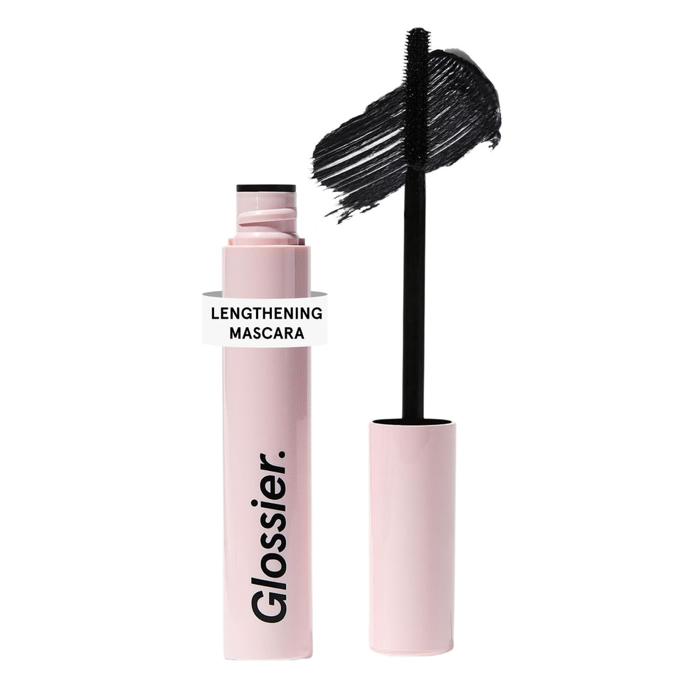Glossier Lash Slick front packaging showing slim tube and True Black finish benefit of travel-ready design
