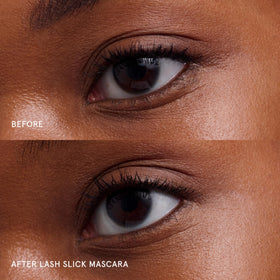 Glossier Lash Slick texture with visible Japanese fibers illustrating lengthening effect