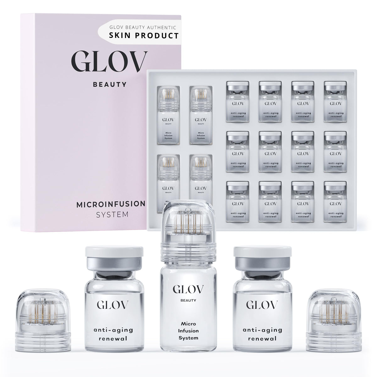 Glov Beauty front packaging showing complete micro infusion kit for travel convenience