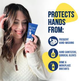 Gloves In A Bottle being applied to hands demonstrating immediate protective barrier benefit