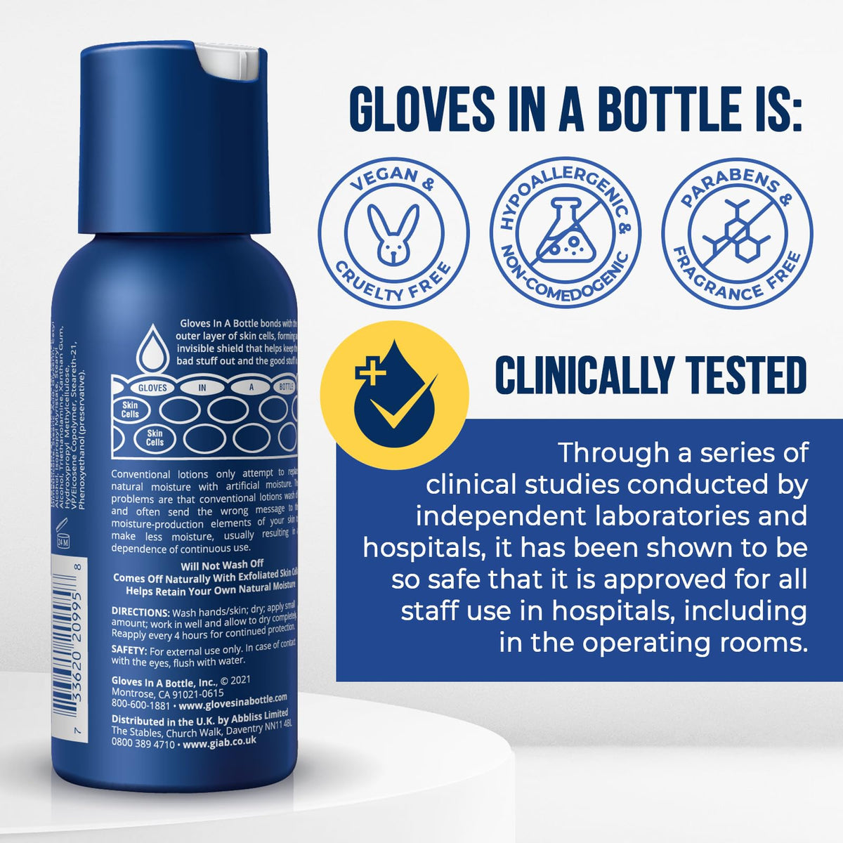 Gloves In A Bottle being applied on hands to show quick absorption and barrier effect